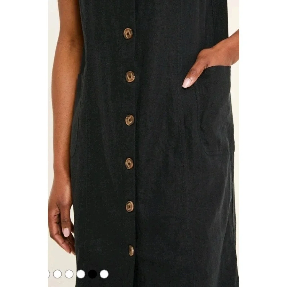 FatFace Binny Black Button Linen Dress Cottagecore L Quiet Luxury‎